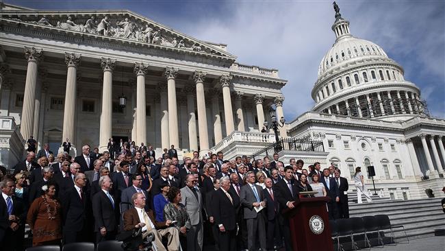 Members of the US House of Representatives on the steps of the Capitol for a ceremony marking the anniversary of the September 11th attacks on September 9, 2016 in Washington, DC. (AFP photo)