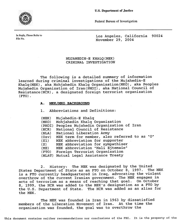 2004 FBI report on MEK