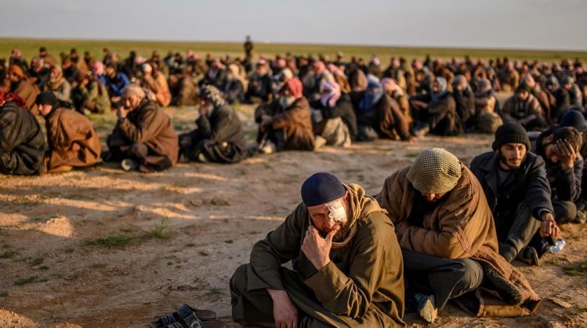 Men Suspected Of Being Isis Fighters Wait To Be Searched By The Kurdish Led Syrian Democratic Forces Afp